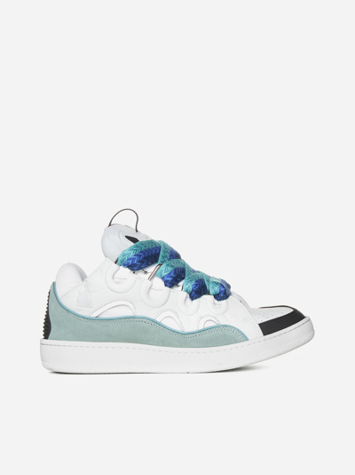 Lanvin Curb Mix Materials Sneakers In White,aqua Green