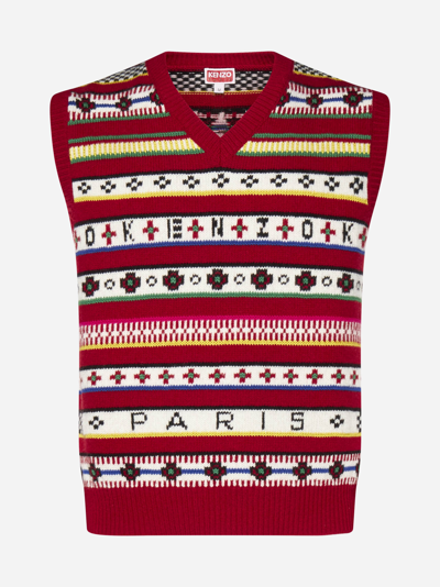 Kenzo Wool And Cotton-blend Jacquard Sweater Vest In Red