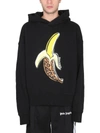 Palm Angels Banana Print Cotton Sweatshirt Hoodie In Black