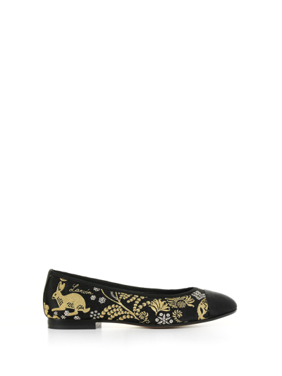 Lanvin Embroidered-logo Detail Ballerina Shoes In Gold