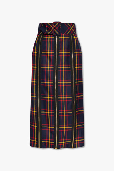 Gucci High-waist Belted Zip-front Wool Tartan Skirt In Default Title