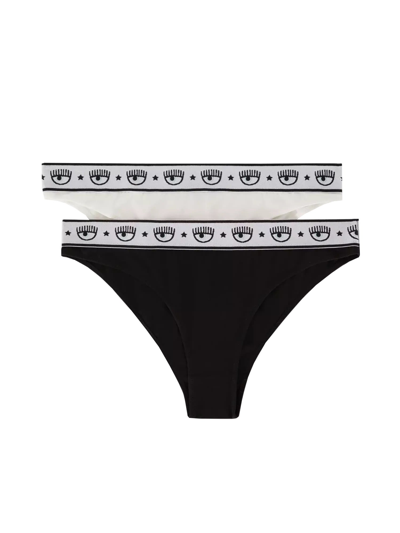 Chiara Ferragni Pack Of Two Briefs With Maxi Logomania In Nero