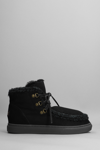 MOU SNAKER LACE-UP LOW HEELS ANKLE BOOTS IN BLACK SUEDE