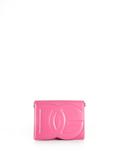 Dolce & Gabbana Dg Logo Leather Shoulder Bag In Glicine