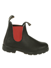 Blundstone Black Leather Boot With Contrasting Red Elastic Strap In Black/red