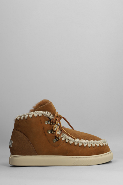 Mou Snaker Lace-up Low Heels Ankle Boots In Leather Color Suede