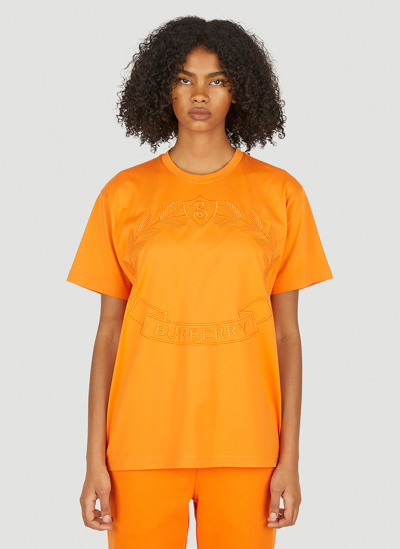 Burberry Carrick Crest Embroidered Cotton T-shirt In Orange