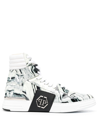Philipp Plein Marble Hi-top Sneakers In White