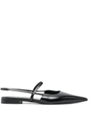 Totême Crinkled Patent-leather Slingback Point-toe Flats In Black