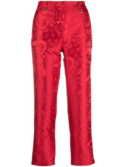 John Richmond Patterned-jacquard Cropped Trousers In Red