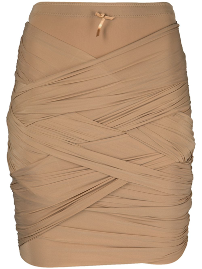 Alexander Wang Ruched Skirt With Interweaving In Brown
