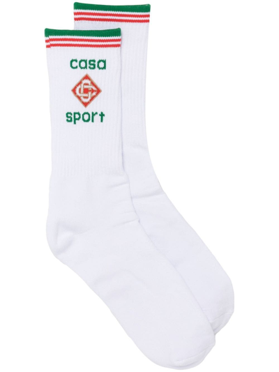 Casablanca Le Monde Diplomatique Ribbed Mid-calf Socks In White
