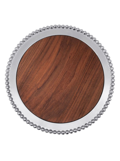 Mariposa String Of Pearls Round Wood Cheese Board In Silver Tan