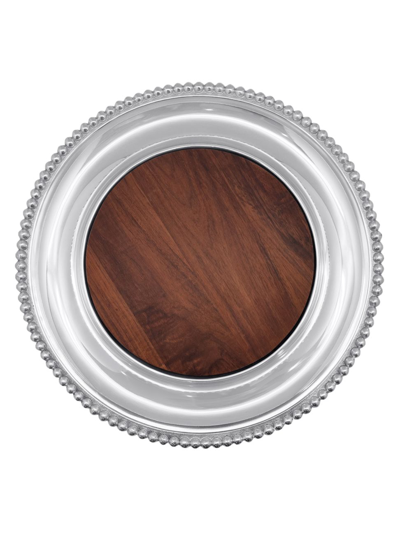 Mariposa String Of Pearls Round Wood Charcuterie Board In Silver Tan