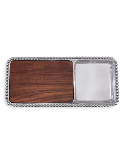 Mariposa String Of Pearls Cheese & Cracker Wood Server In Silver Tan
