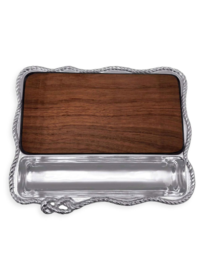 Mariposa Rope Cheese Board With Dark Wood Insert In Silver Tan