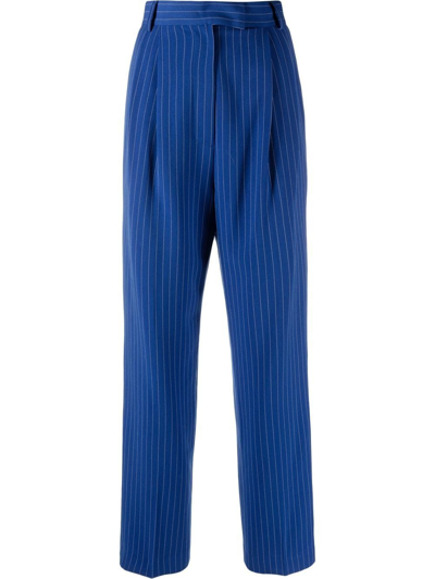 The Frankie Shop Bea Pleated Pinstriped Straight-leg Trousers In Blue