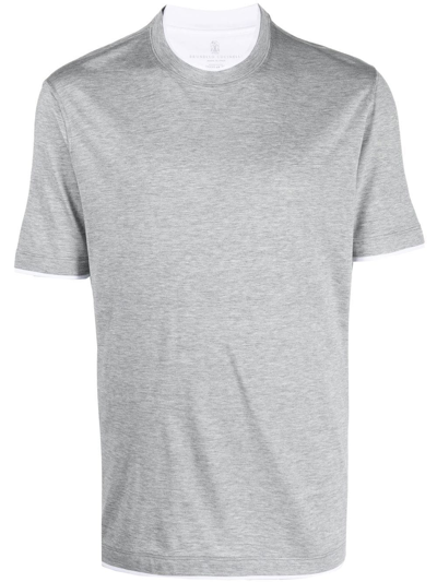 Brunello Cucinelli Layered-collar T-shirt In Grey