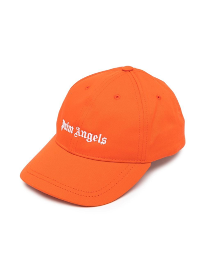 Palm Angels Kids' Brand-embroidered Curved-brim Cotton-twill Baseball Cap In Orange