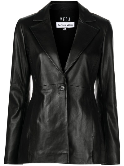 Reformation Veda Bowery Leather Jacket In Black