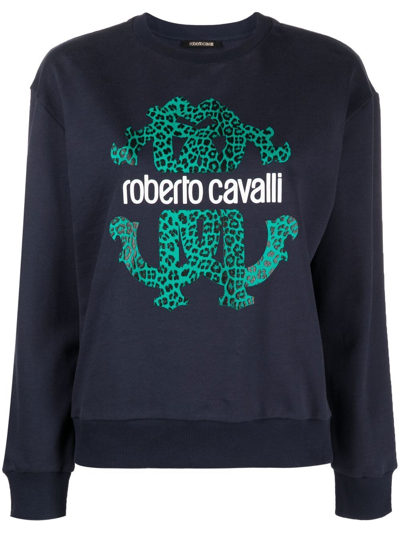 Roberto Cavalli Logo-print Long-sleeve Sweatshirt In Blue