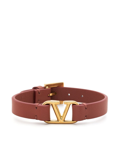 Valentino Garavani Valentino Vlogo Leather Bracelet In Pink