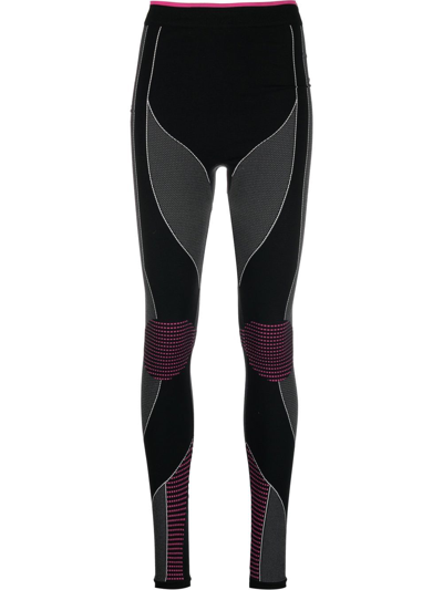 Balmain Moto Paneled Seamless Jersey Leggings In Black / Fuchsia
