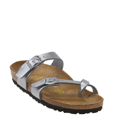 Birkenstock Mayari Criss-cross Metallic Sandals In Silver
