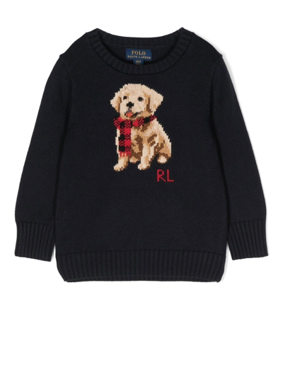 Ralph Lauren Kids' Dog-detail Knit Jumper In Blu