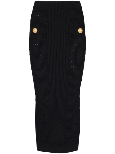 BALMAIN RIBBED-KNIT PENCIL SKIRT