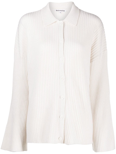 Reformation Fantino Cashmere Collared Cardigan In White