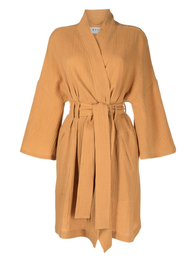 0711 Long-sleeve Wraparound Dressing Gown In Brown