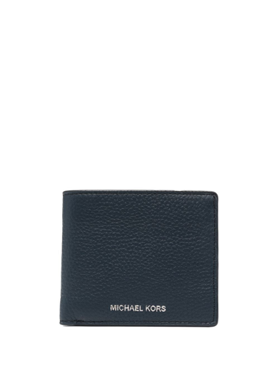 Michael Kors Grained-leather Bi-fold Wallet In Blue
