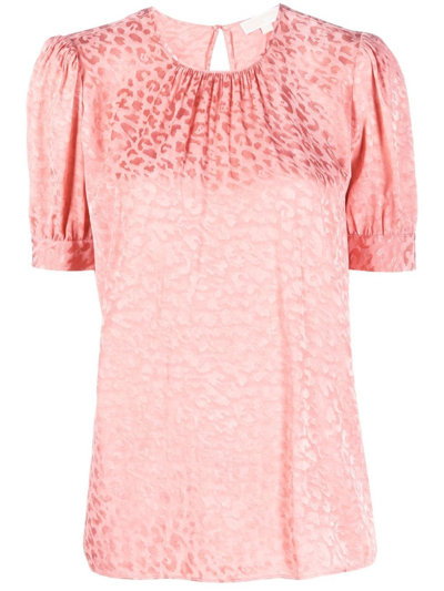 Michael Michael Kors Jacquard Animal-print Blouse In Pink
