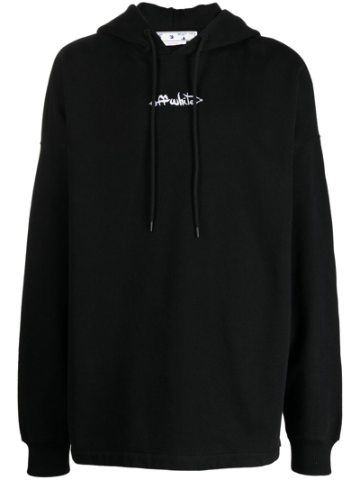 Off-white Embroidered-logo Organic Cotton Hoodie In Black