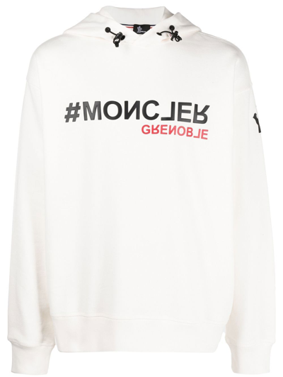 Moncler Logo Cotton Sweatshirt Hoodie In Neutrals