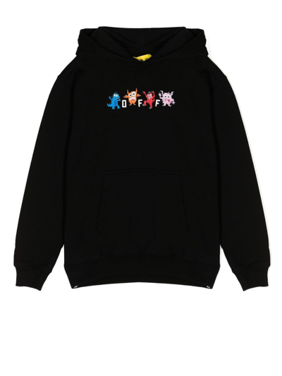 Off-white Kids' Logo-print Cotton Hoodie In Black