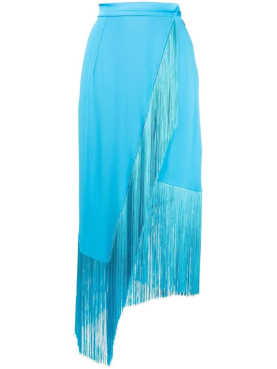 Taller Marmo + Net Sustain Bossa Nova Wrap-effect Fringed Crepe Midi Skirt In Pool