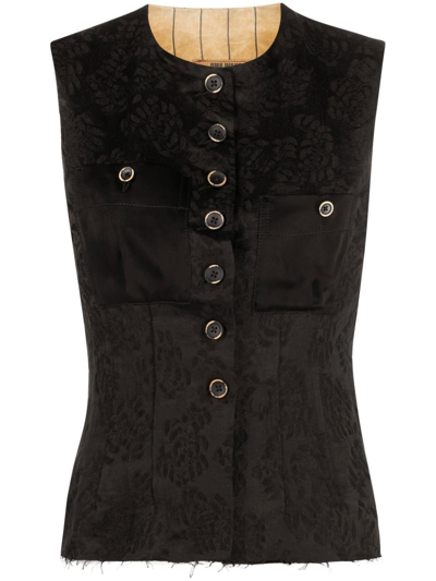 Uma Wang Panelled Floral-jacquard Vest In Black