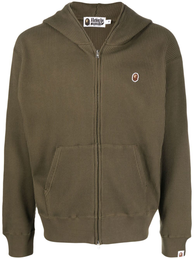 A Bathing Ape Logo-patch Textured Hoodie In Green