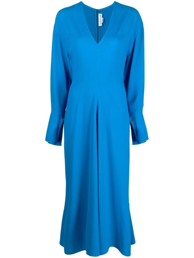 Victoria Beckham V-neck Midi Dress In Bright Blue