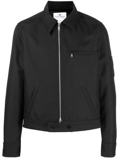 Courrèges Zip-up Long-sleeve Bomber Jacket In Black