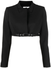 Coperni Cropped Belted Stretch-crepe Jacket In Black