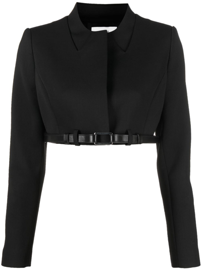 Coperni Cropped Belted Stretch-crepe Jacket In Black