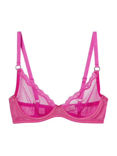 Fleur Du Mal Sheer Tulle Underwire Demi Bra In Wild Pink