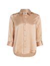 L Agence Dani Silk Satin 3/4-sleeve Button-down Blouse In Walnut