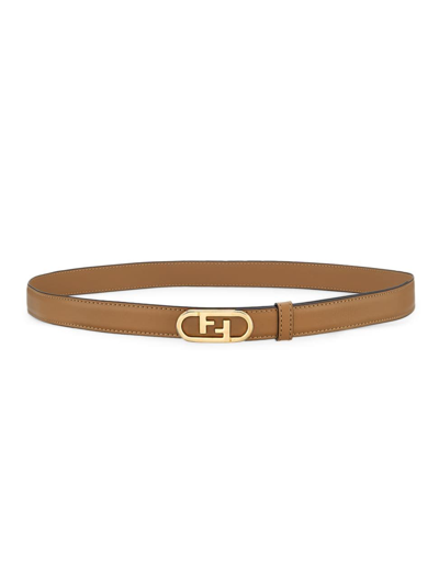 Fendi Women's Ff Logo Leather Belt In Brown