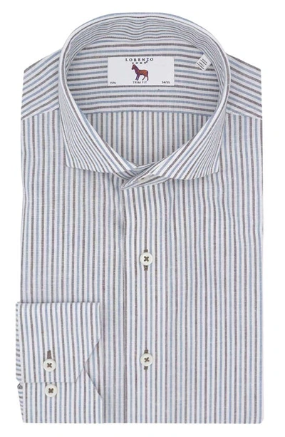 Lorenzo Uomo Trim Fit Stripe Dress Shirt In White/ Blue/ Tan