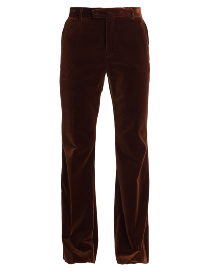 Palm Angels Slim-fit Flared Cotton-velvet Suit Trousers In Brown