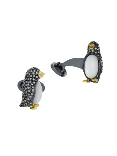 JAN LESLIE MEN'S PENGUIN STERLING SILVER GEMSTONE CUFFLINKS